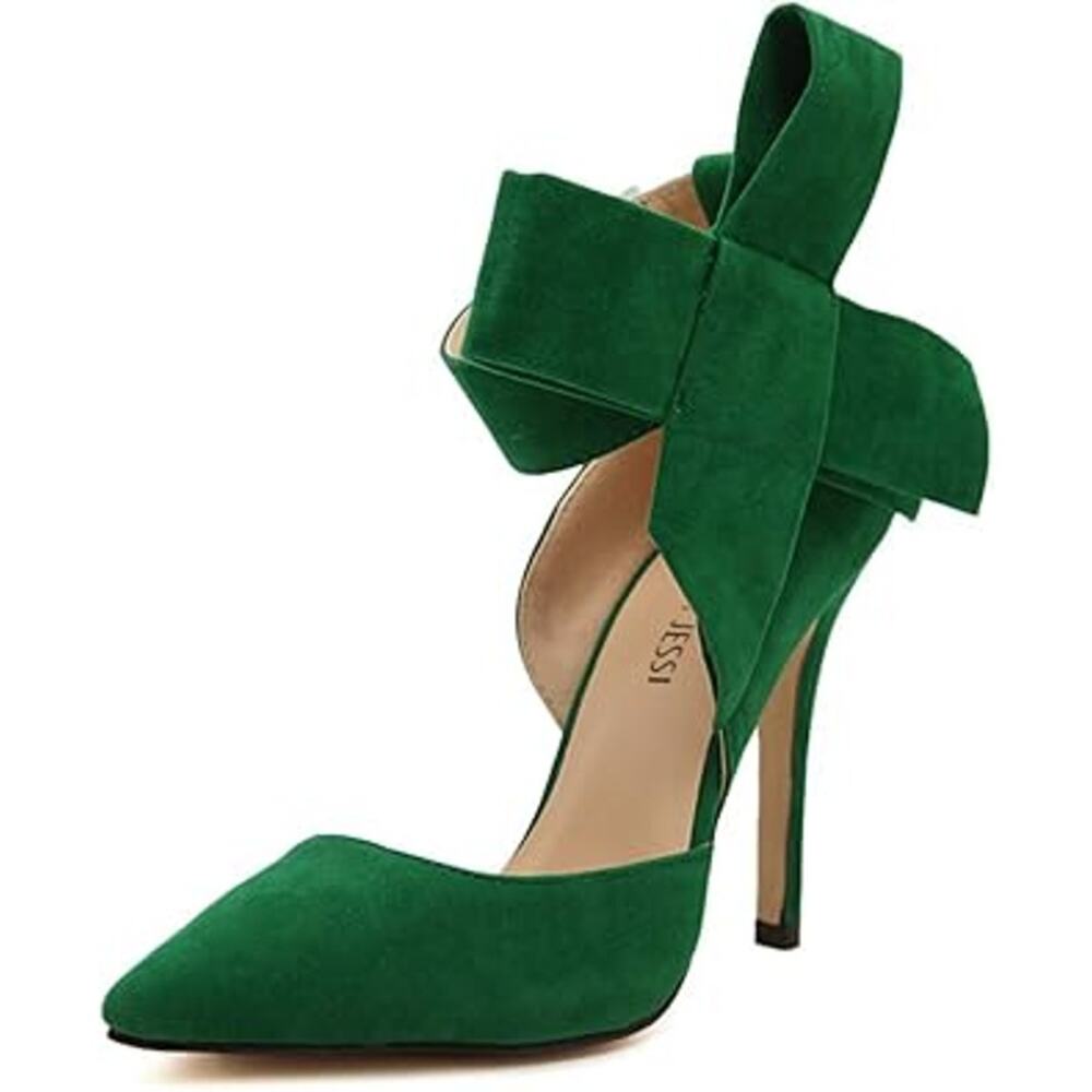 Maiernisi Jessi Womens 9.5 Kelly Green Faux Suede 4.5" Closed Toe Bow Pump Shoes